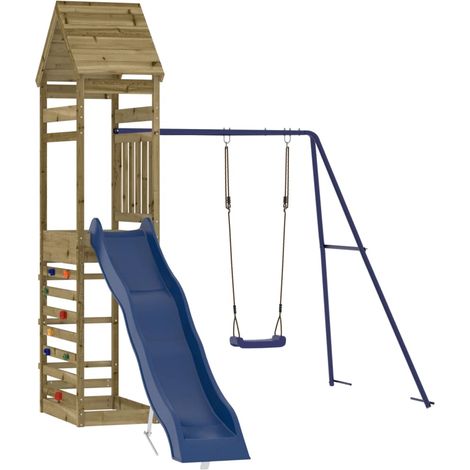 Aire de jeux d'extérieur balançoires toboggan portiques robuste jeux jardin 245 x 362 x 264 cm bois de pin imprégné (1/5)