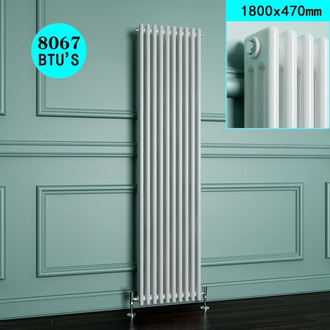 ELEGANT Traditional Radiator Cast Iron Style Radiator White Triple Vertical Column Radiators 1800 x 465 mm (1/5)