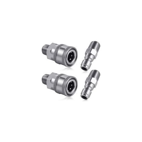 4 Pièces Coupleur de Nettoyeur Haute Pression, NPT 1/4 Pouce Connecteur Rapide en Acier Inoxydable Mâle Femelle (Filetage Externe) (1/5)