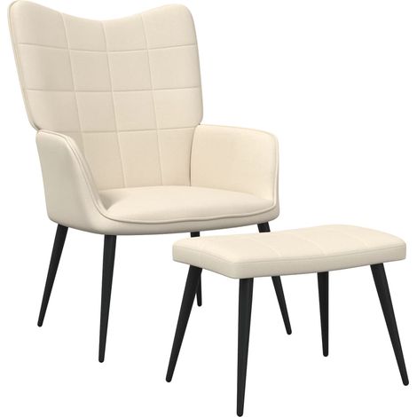 Chaise de relaxation,Chaise de Salon avec tabouret Crème Tissu BGT94362 (1/5)