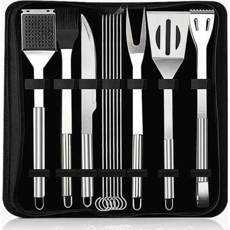 Kit di utensili per barbecue con spazzola per la pulizia, 12 pezzi, accessori portatili in acciaio inossidabile per grigliare (1/4)