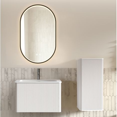 Mobile bagno sospeso 60 cm con lavabo, specchio LED antiappannamento e armadietto laterale DESVIAE (1/5)