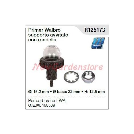 Amorçage WALBRO pour carburateur de tondeuse à gazon Wa R125173