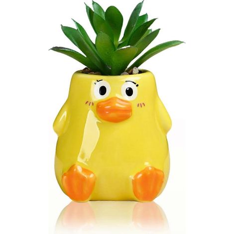 Pot de fleurs canard jaune en céramique idée cadeau pour plantes grasses d'intérieur bureau ou jardin (1/5)