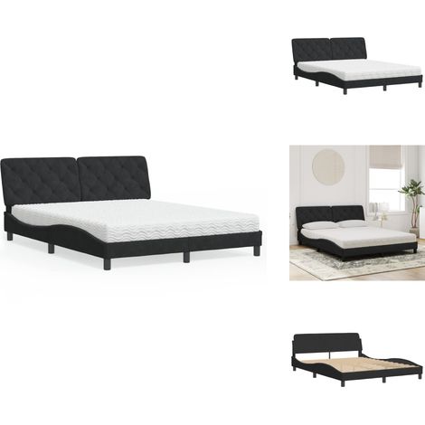 Bett mit Matratze Schwarz 160x200 cm Samt - Samtsofa - Boxspringbetten - Doppelbett - Schlafzimmermöbel - Bettgestell (1/5)