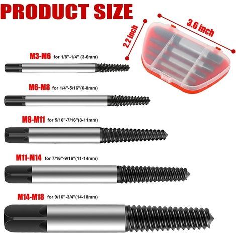 5pcs Endommagé Vis Extracteurs, 3mm à 18mm Embouts Extracteurs de Vis Cassées (1/4)