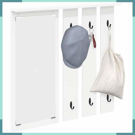Porte-manteau mural - 874491 - Blanc - Bois d'ingénierie - Crochets, miroir, étagère (1/5)
