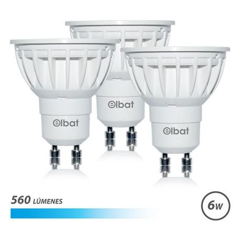 Elbat confezione 3 lampadine a led gu10 - 6w - 560lm - luce fredda - colore  bianco