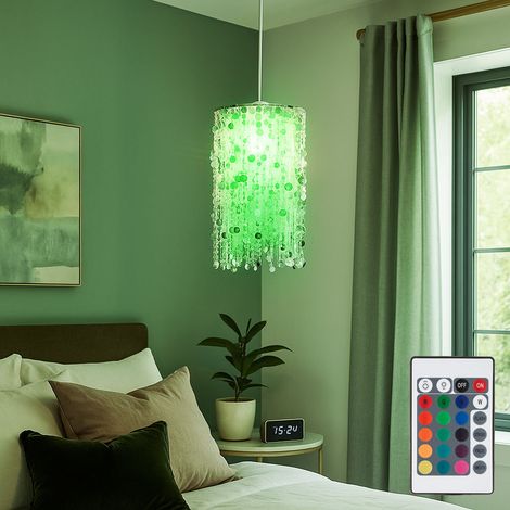 Plafonnier suspendu DIMMABLE filles enfants TÉLÉCOMMANDE lampe argent avec ampoules LED RVB (1/5)