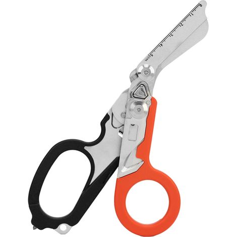 Multifunktionale, klappbare Edelstahlschere für Notfälle und Camping – Schwarz und Orange (1/5)
