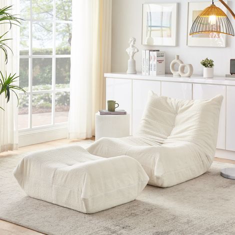 Poltrona relax con schienale e poggiapiedi in schiuma Teddy beige OKWISH (1/5)