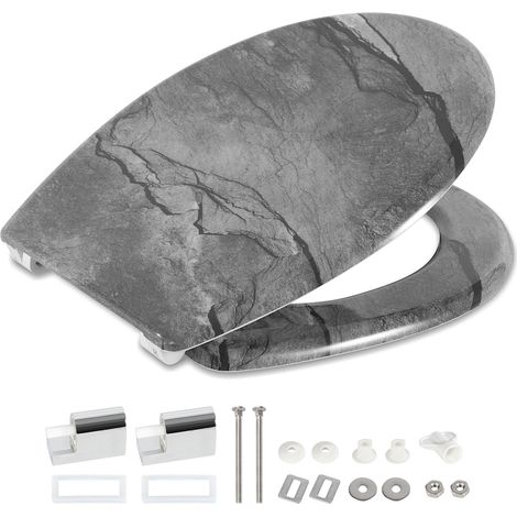 TolleTour Toilettendeckel Klobrille WC-Sitz mit Absenkautomatik, aus antibakteriellem Duroplast, mit Montageset inklusive, hohe Tragkraft, Universal Ovalform, Marmor-Optik Marmormuster Design (1/5)