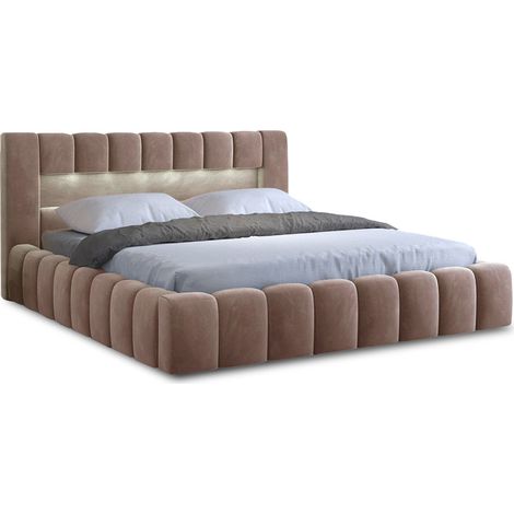 Cleo - lit coffre avec led - 160x200 cm - sommier inclus - en velours - taupe (1/5)