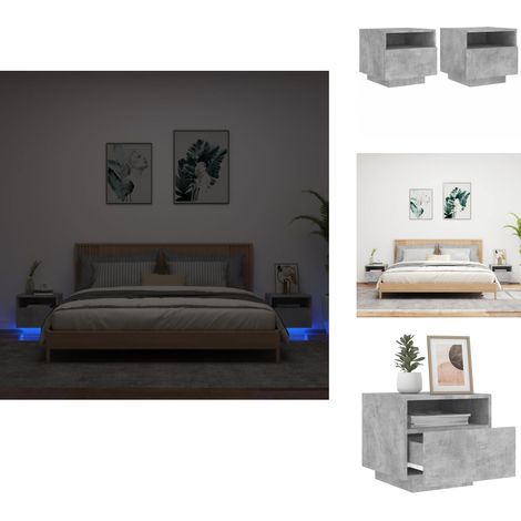 Nachttische mit LED-Leuchten 2 Stk. Betongrau 40x39x37 cm - Nachttisch - Beistelltisch - Wohnzimmermöbel - Schlafzimmereinrichtung - Beleuchtung (1/5)