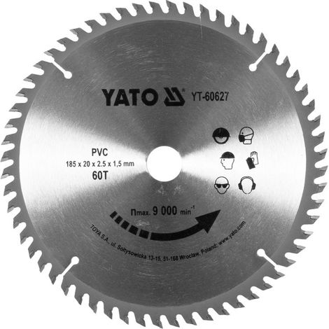 YATO, modelo YT-60627, Hoja de sierra circular de 18,5 cm, 1 pieza, ideal para cortes precisos en madera, metal y plástico, alta durabilidad, herramienta profesional (1/3)