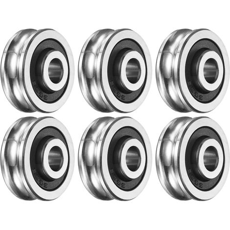6pcs Deep Groove Ball Bearing SG66-2RS-8, U-Groove Guide Wheel Bearing with Double Seal, Pre-Lubricated GCr15 Chrome Steel U-Type Groove Bearings, 6x22x8mm (1/5)