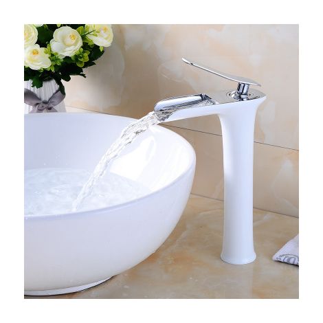 Robinet Salle de Bain Cascade Mitigeur Lavabo Haut Robinet Lave Mains Corps en Cuivre Durable Robinetterie Design Elégant Mélangeur Lavabo, (1/5)