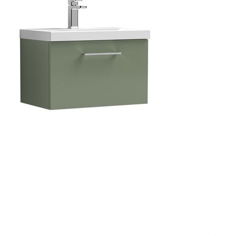 Balterley Contemporary Bathroom 1-Drawer Wall-Hung Thin-Edge Vanity Unit Basin, Satin Green, 600mm