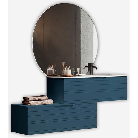 Mobile bagno sospeso con lavabo e specchio led Solmira - Blu