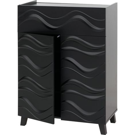 Commode HWC-N86, Armoire Sideboard Buffet, 3D-Wellen-Design Push-to-open Türen 107x76x36cm noir (1/5)