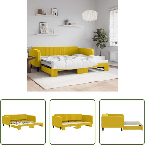 vidaXL Canapé - Lit de jour avec lit gigogne jaune 100x200 cm velours (1/5)