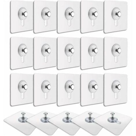 20 Pcs Accroches Tableau sans Percer, Fixation Cadre sans Percer, Accroche Cadre sans Percer Adhesif Imperméable Amovible Autocollant Anti-trace, Crochet Tableau Adhésif Transparent (1/4)