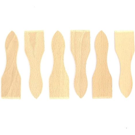 Lot de 6 spatules à raclette, Bois, 12,8 x 3,7 cm, Marron, pour poêlon, cuisine, repas en famille