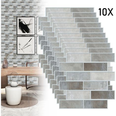 crédences adhésives 3D design briques stickers muraux style rétro et convient pour cuisine chambre salon 30x30cm 10 Blanc Gris (1/5)