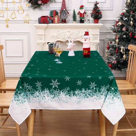 Nappe de Noël motif flocons de neige – Imperméable, anti-taches, facile à essuyer – Polyester 150 g/m² – Table cuisine/salle à manger, intérieur/externeérieur – Vert, 54x79", Allemagne