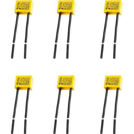 6 Pièces Condensateurs Polypropylène 0,22uF 275V X2, Condensateur pour Ampoule LED, Condensateurs Sécurité pour Suppression d’Interférences, Idéal pour Ampoules LED et Appareils Électroniques (1/5)