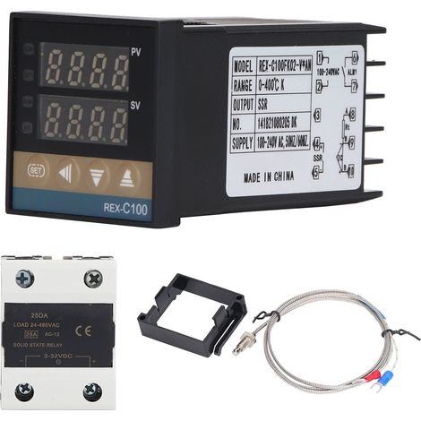 Controlador de temperatura PID digital de 3 piezas, módulo de relé de termopar de 0-400 ℃, 100-240 V, 25 A: kit completo de alta precisión para aplicaciones industriales y artesanales.