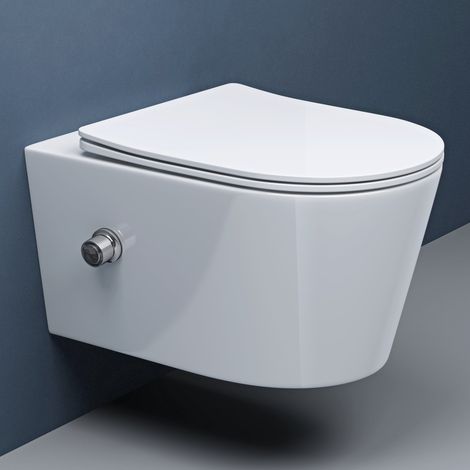 Doporro – WC suspendu blanc céramique avec fonction bidet – Abattant silencieux avec frein de chute – Conception sans bride pour nettoyage facile - Aix601