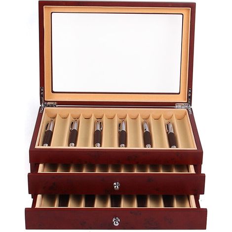 Holz 34-Slot Stifthalterbox Organizer Sammelbox Aufbewahrungsbox Vitrine Transparent Organizer Sammelbox Penbox Aufbewahrungskis (1/5)