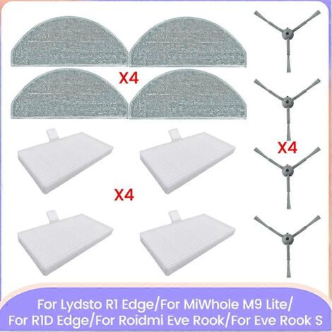 Pi��ces de rechange pour Lydsto R1 Edge/MiWhole M9 Lite/R1D Edge/Roidmi Eve Rook/Eve Rook S : brosse, chiffon, filtre HEPA