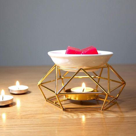 Ätherischer Ölbrenner, Keramik und Gusseisen, Wachskerze, goldener Wachserhitzer, Teelichthalter, Aromadiffusor für Zuhause, Schlafzimmer, Wohnzimmer, Geschenke und Dekoration (1/5)