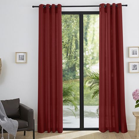 Paire de rideaux tamisants à œillets Effet Lin "Moonlight" Cerise - Rouge - 2 Panneaux 140 x 260 cm