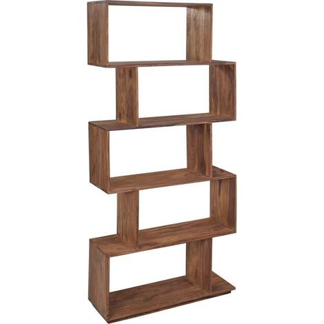 Libreria sfalsata a 5 scaffali in legno massello naturale Braga (1/4)