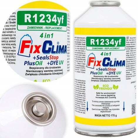 Gaz Refrigerant R1234yf - Charge Climatisation Automobile - Compatible Systemes R134a - 170 G - Avec Colorant UV Et Manometre (1/2)