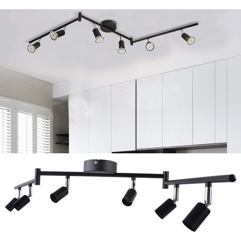Plafonnier GU10 à six têtes en fer forgé, style nordique, spot multi-têtes avec ampoules orientables, idéal pour la décoration intérieure (chambre, salle à manger, salon, centre commercial, éclairage (1/5)