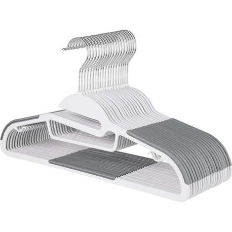 CCYKXA Lot de 10 cintres en plastique (ouverture en forme de S) avec barre horizontale en caoutchouc antidérapant pivotant à 306° pour adultes, cintres robustes pour costumes, vêtements humides (1/4)