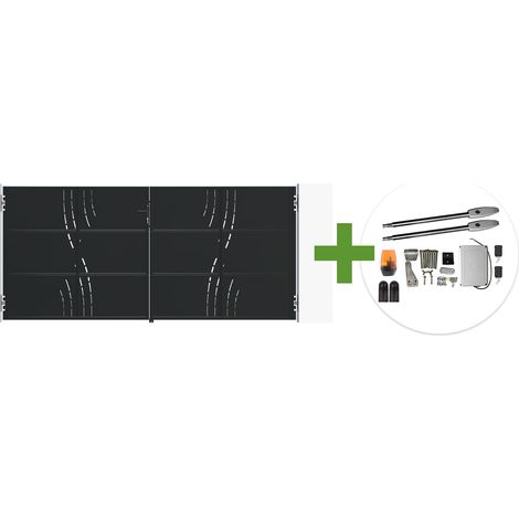 Puerta batiente NALI VELETA de acero negro mate de 3,5 m de largo y 160 cm de alto + motor Tanker B250