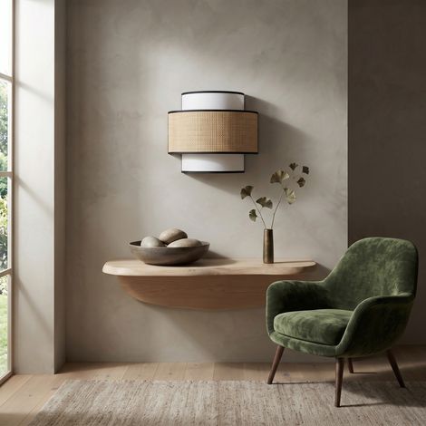 Aplique de Pared Doble Blanco y Rafia Beige  Serie AISHA (1/5)