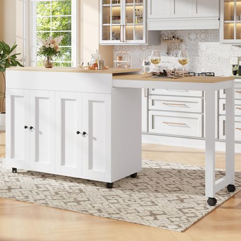 Table bar extensible blanche 117-180 cm 6 étagères rangement séparateur salle à manger (1/5)