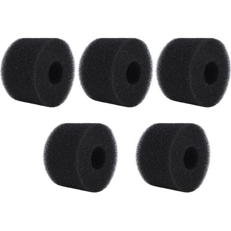 Lot de 5 éponges filtrantes cylindriques en PU noir, réutilisables et lavables, pour pompe de piscine. (1/5)