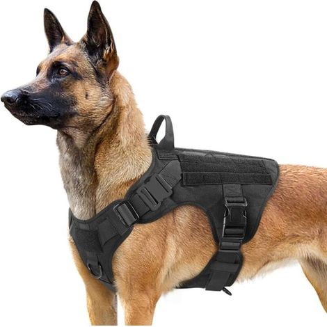 Harnais tactique pour chien pour grands chiens, harnais militaire pour chien avec poignée, gilet sans traction pour chien de service avec panneaux Molle & Loop, harnais réglable pour chien pour l'entr (1/5)