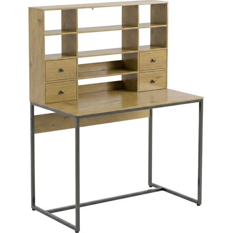 CHICFURN Escritorio con almacenaje 105 cm de madera natural, 4 cajones y estantes (1/5)