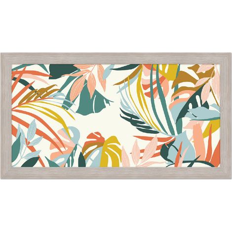 Lupia - Quadro moderno, per soggiorno camera da letto, con cornice BOSTON colore BEIGE, 60x110 cm, COLORFUL GARDEN stampa su pannello in legno, stile tropicale con foglie colorate (1/4)