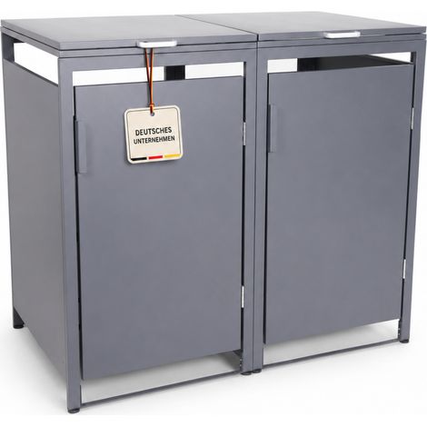 ALBATROS Mülltonnenbox 2er Hauswandversion, 120L bis 240L, für Zwei Tonnen, verzinktes Metall RAL7016 Anthrazit, offene Rückseite, (1/5)