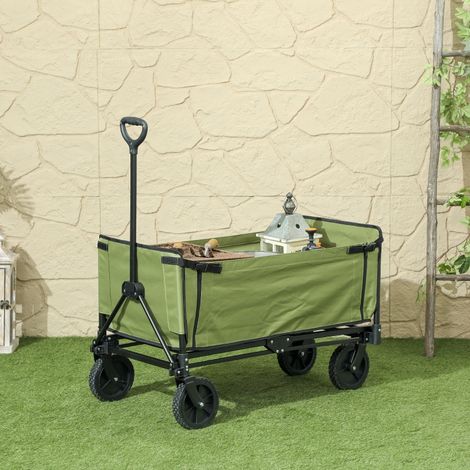 Chariot de jardin pliable 130 L chariot de transport sac amovible poignée télescopique rotative 90 x 50 x 60 cm noir (1/5)