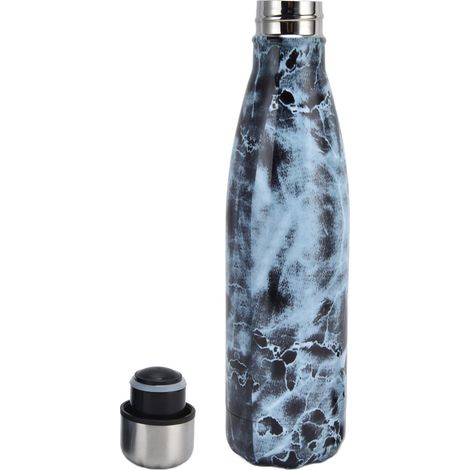Bouteille Isotherme Acier Inoxydable Forme Cola Anti-Fuite, Anti-Rouille et Inodore pour Sport - Design Marbre Bleu (1/5)